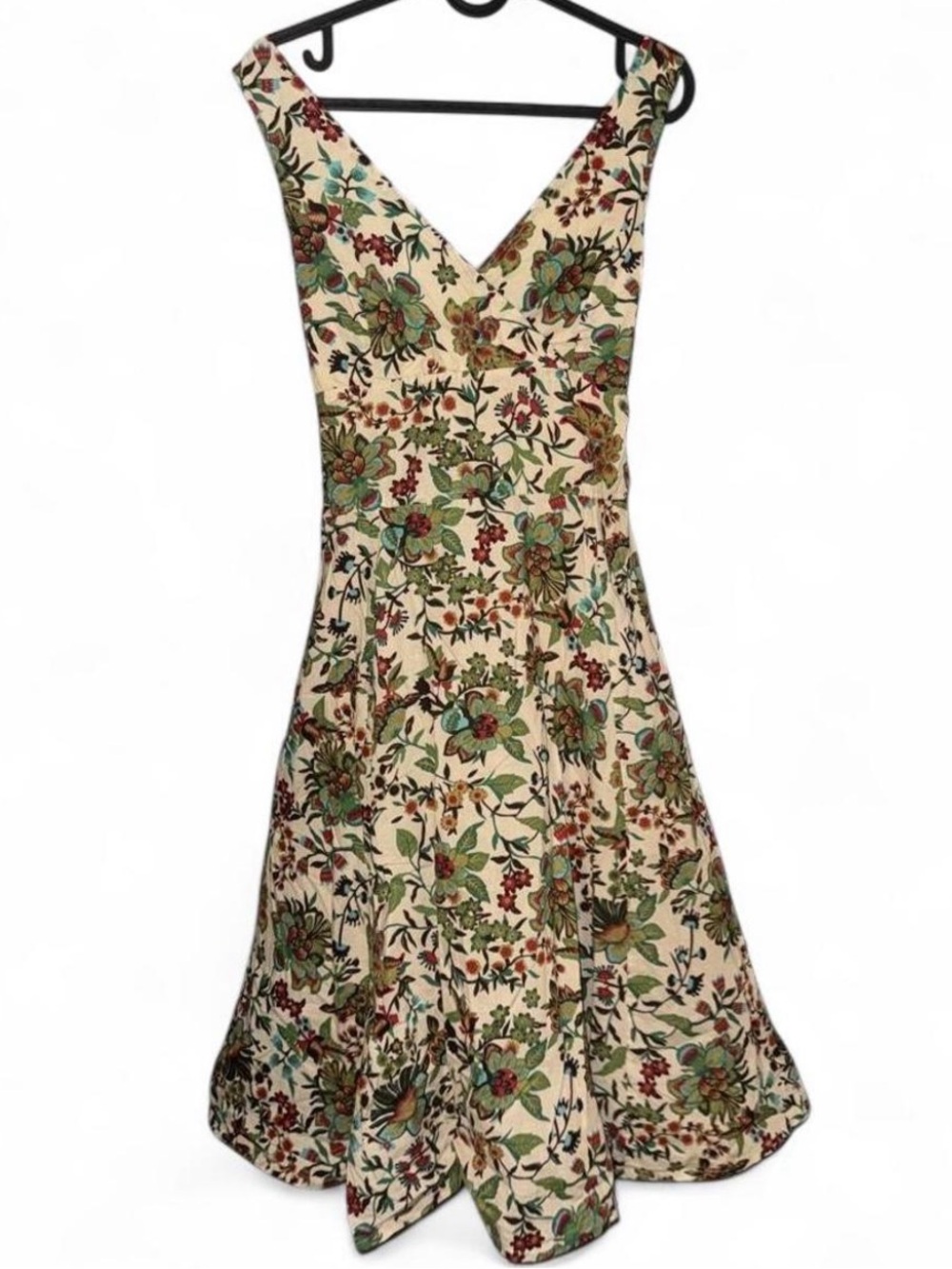 Trucco Floral V-Neck Cream Summer Midi Dress